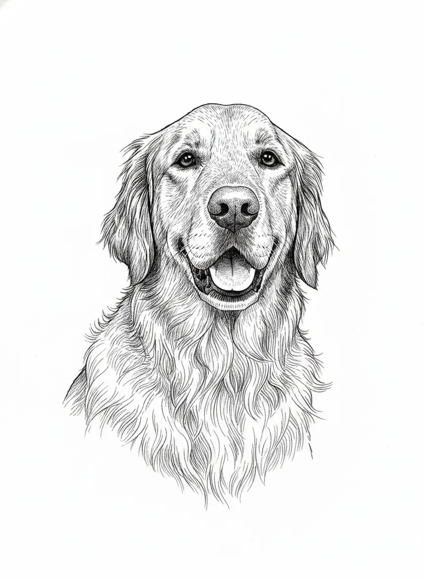 enhance photo, remove background and only keep dogs face on left, remove dog on right, make clear crisp detailed dark lines for laser engraving