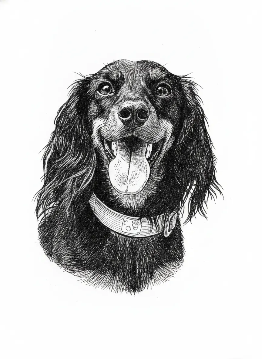 enhance photo, remove background and only keep dogs face, make clear crisp detailed dark lines for laser engraving