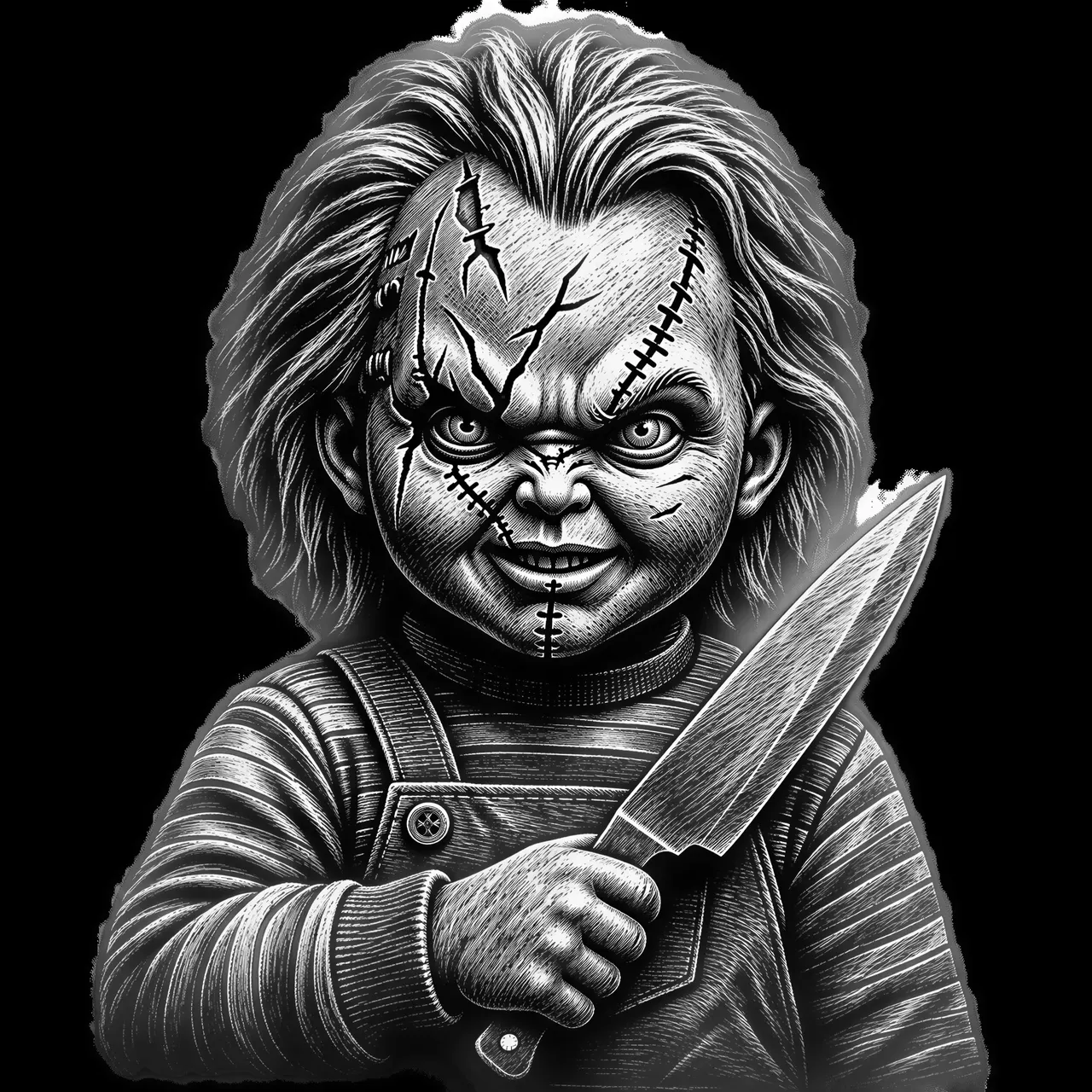 Ab Lettering Design Chucky Doll Knife Scarred Horror Menacing - Free PNG Download | VectorWitch