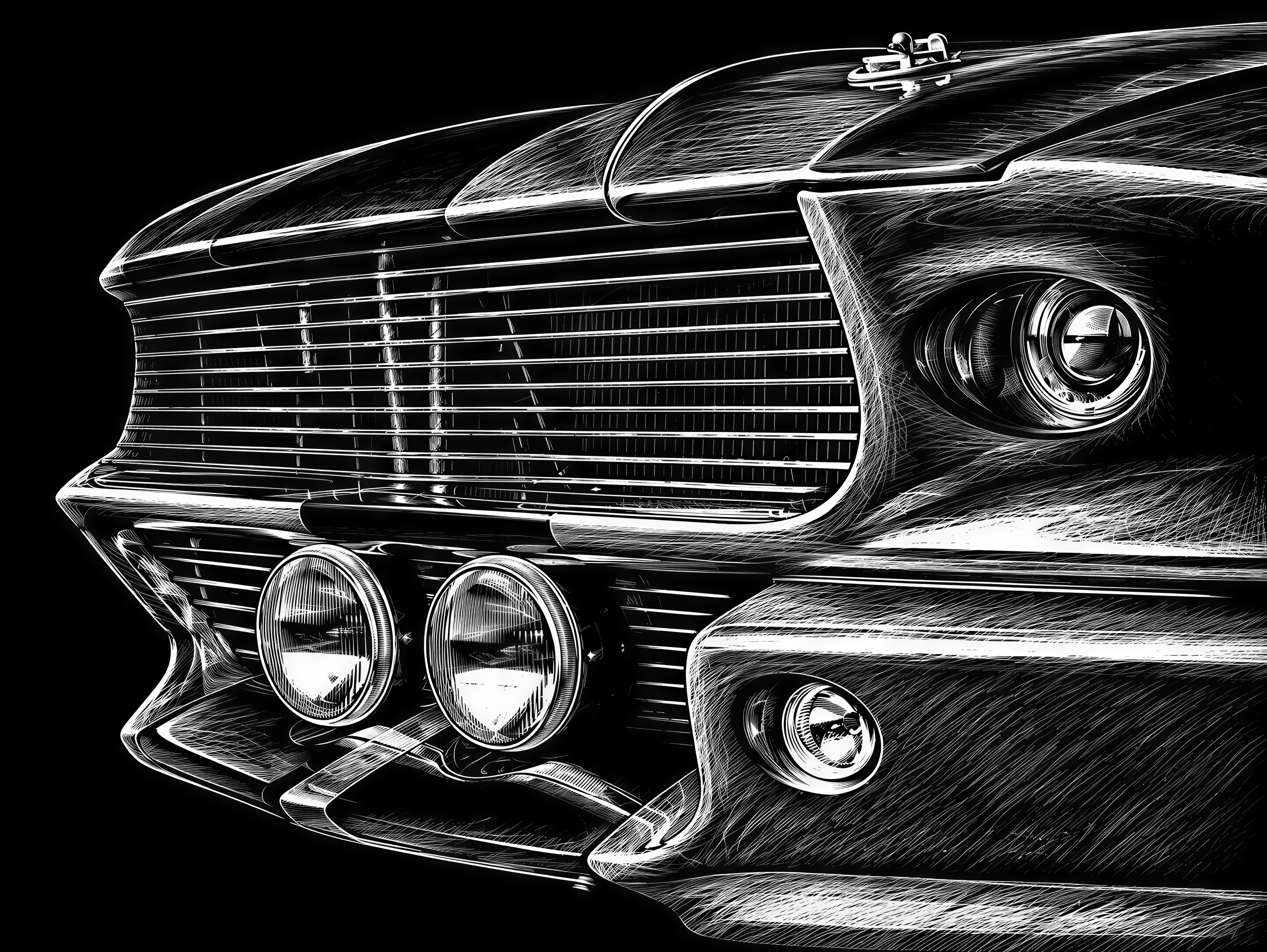 Ab Lettering Design Mustang Front Grille Headlights Vintage Scratchboa - Free PNG Download ...