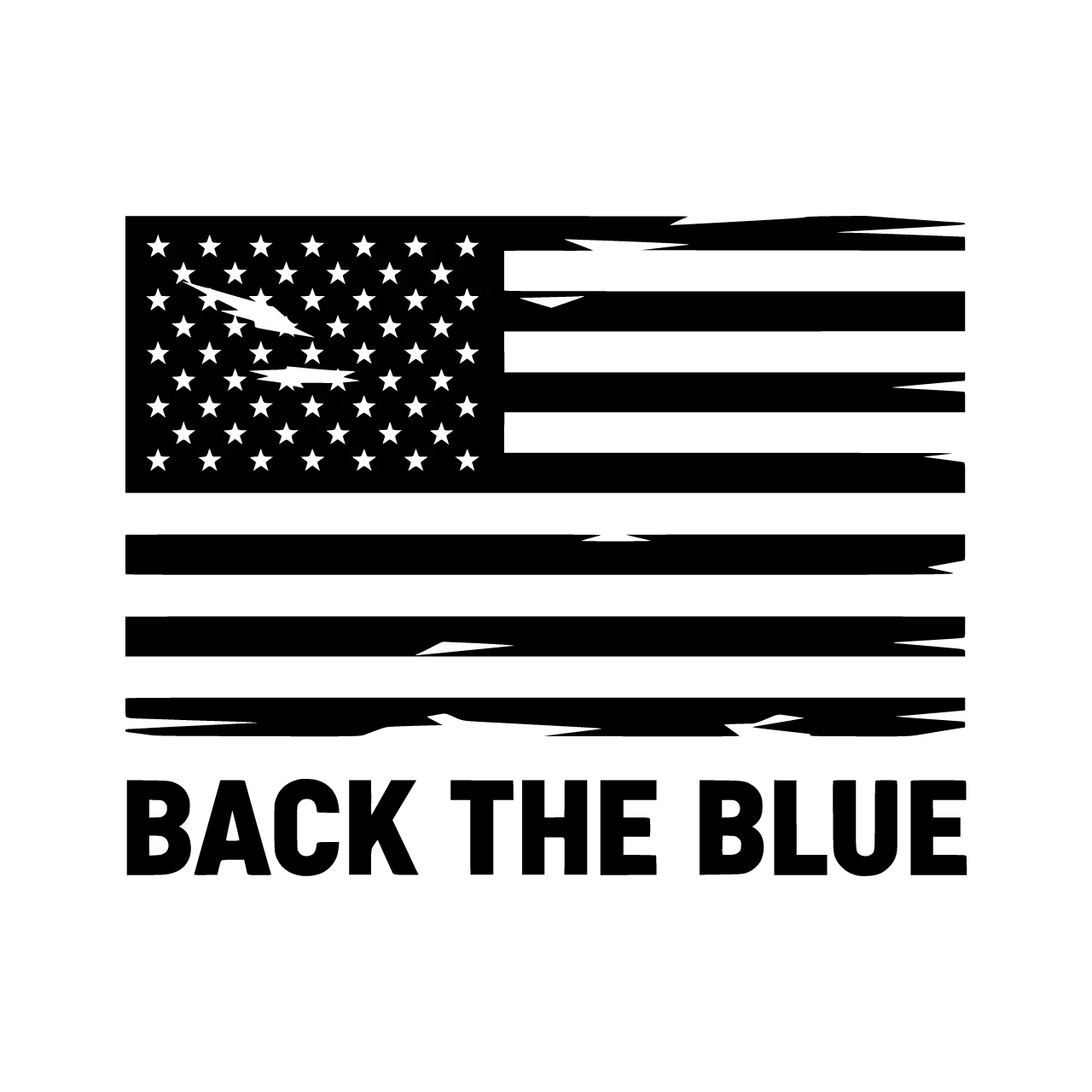 Create an image of a distressed American flag in the “thin blue line” style. Add text underneath that reads “Back The Blue”