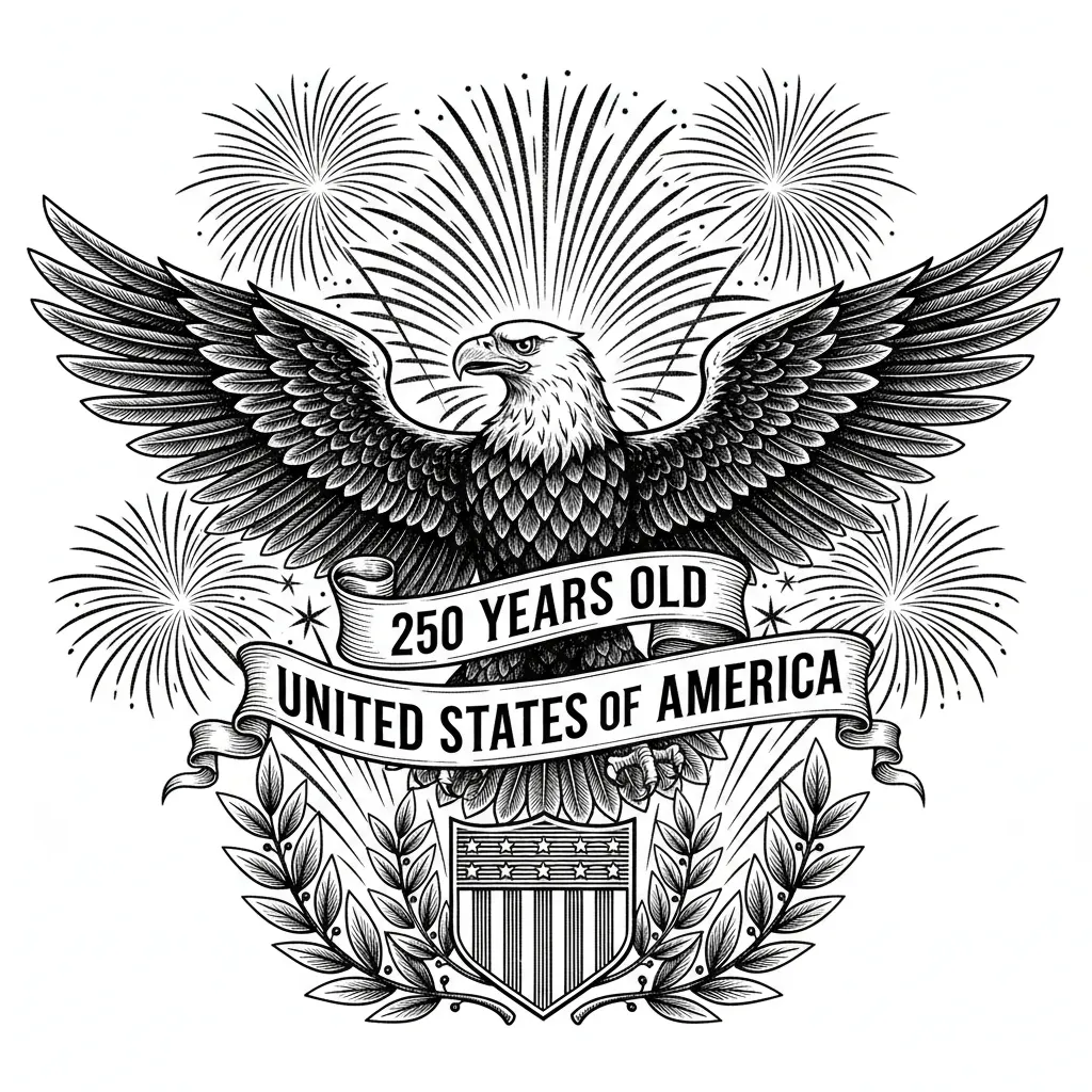 250 years old the united states of America with a Bald Eagle and fireworks