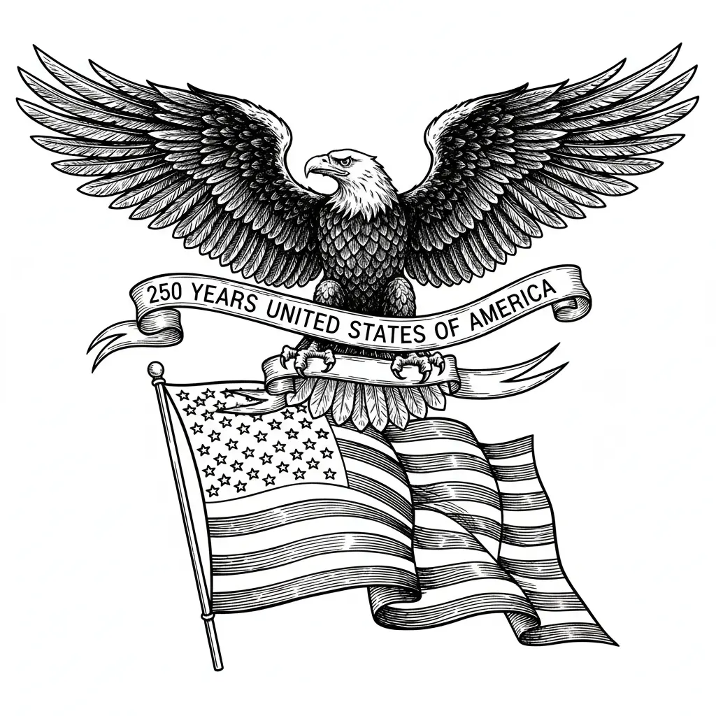 250 years United States of America flag with the bald eagle