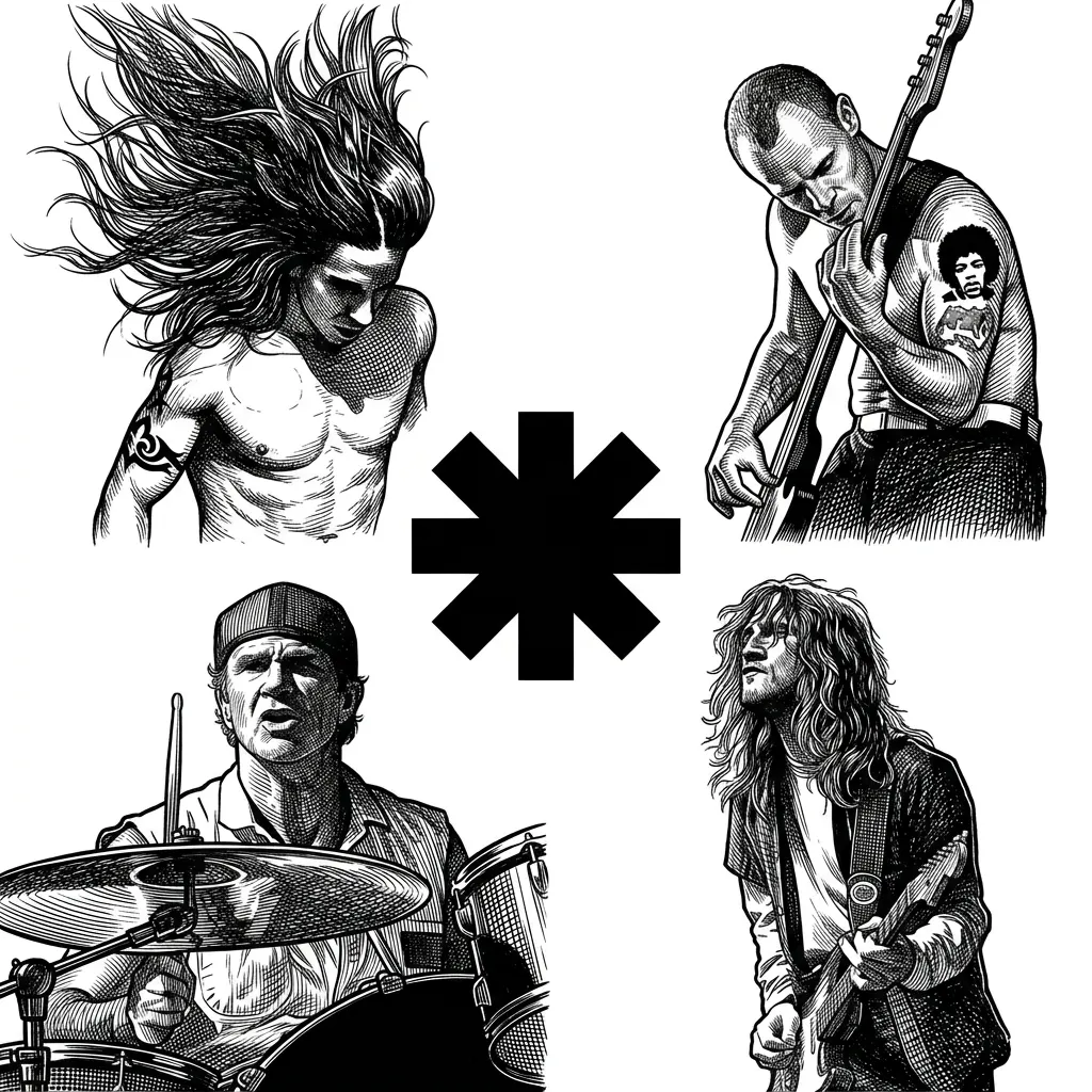remove the wording and symbols in the middle, add red hot chilli peppers symbol