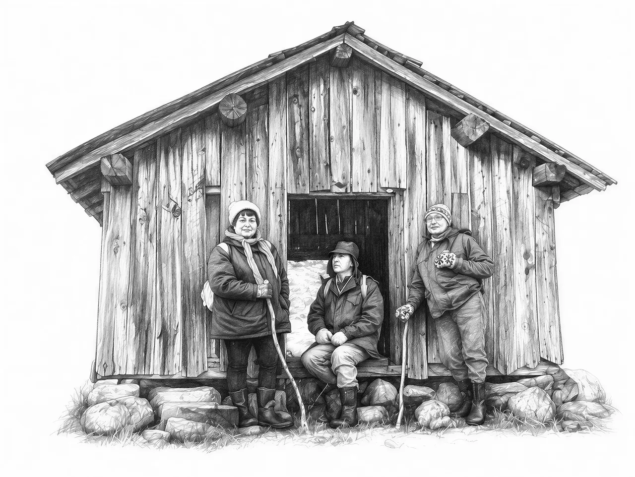 Siblings and old building