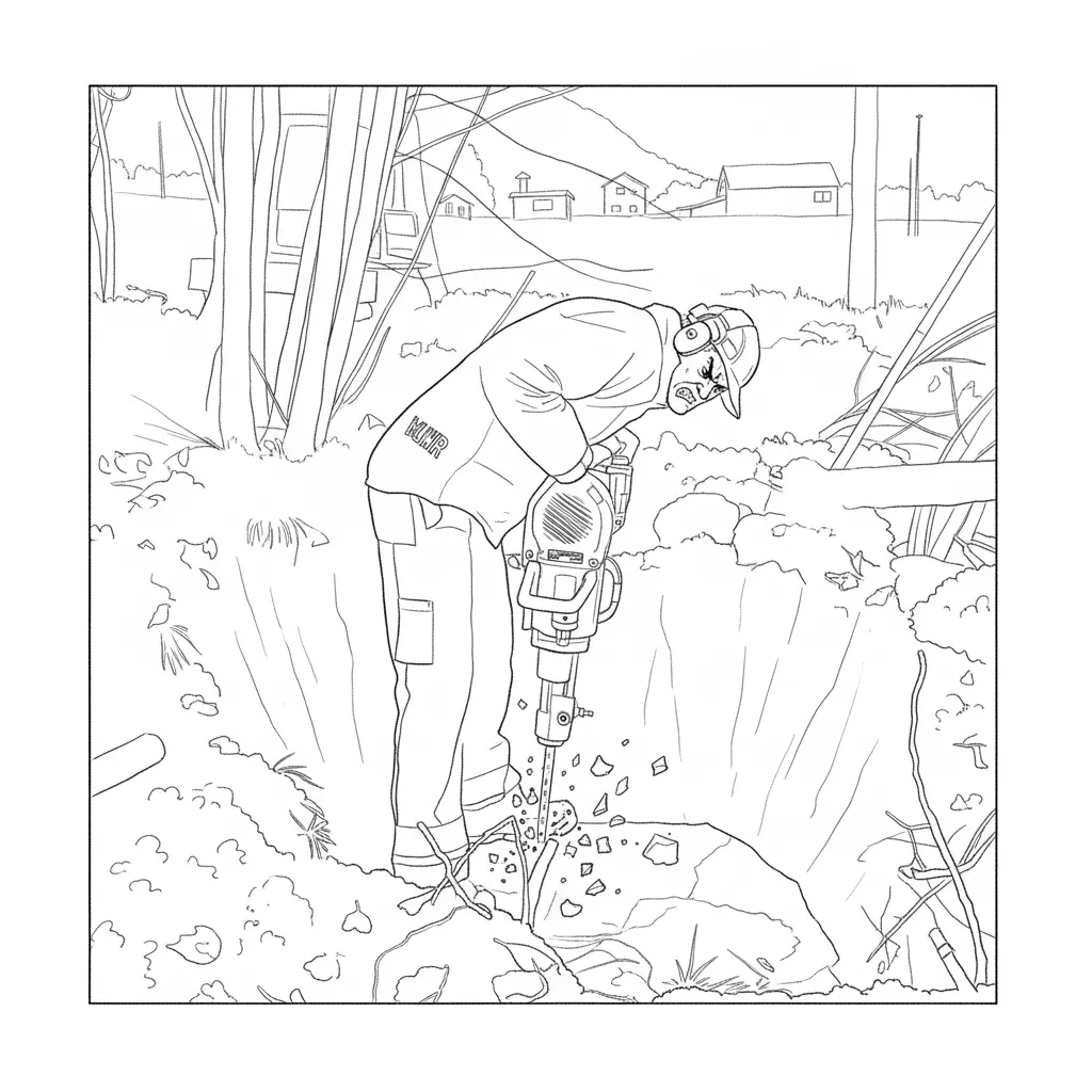 Angry guy drilling in a stone