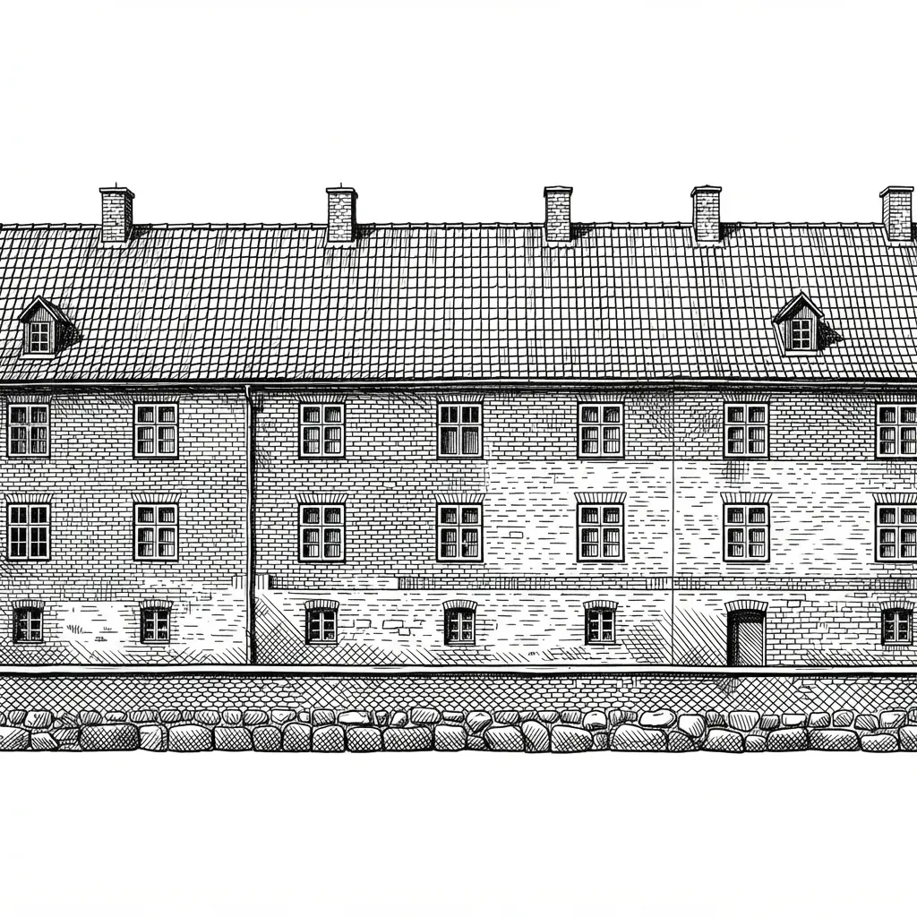 do a line drawing of this castle, no beautifications or modifications and focus on the building, almost architectural drawing, more details and remove other buildings and trees and make it look like the actual building