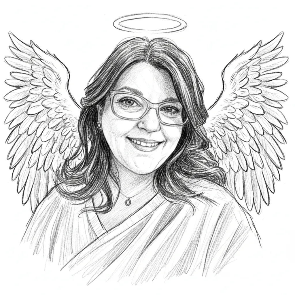 Make her a beautiful angel with a beautiful background