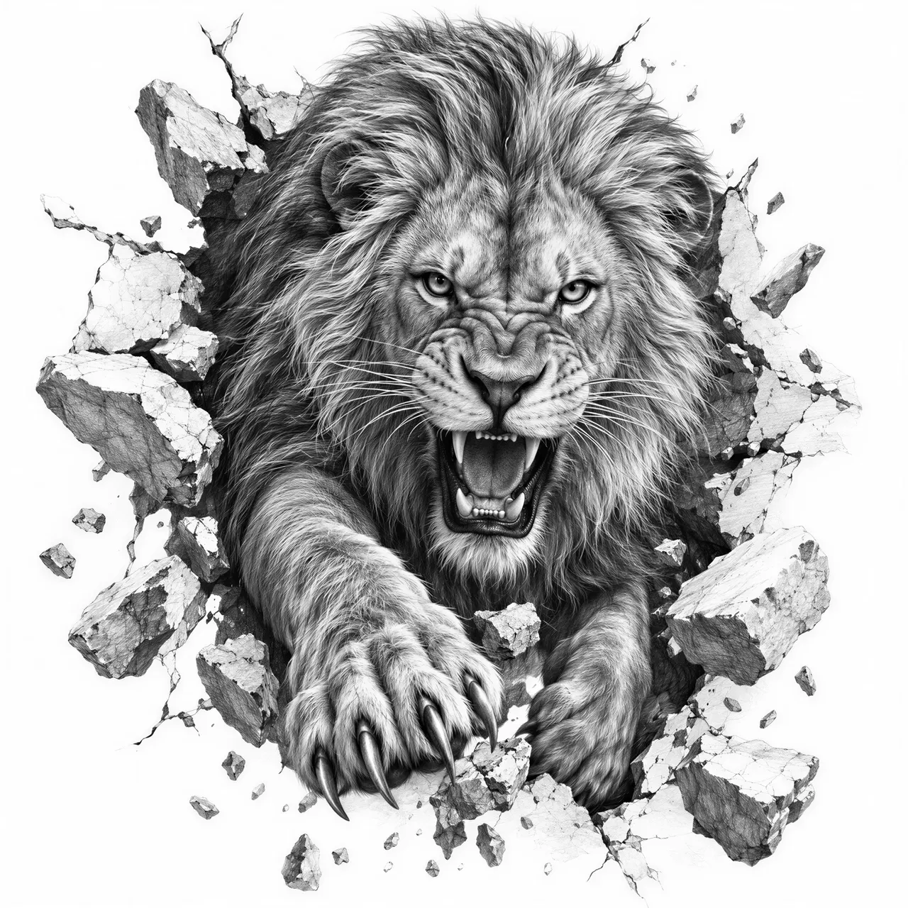 4d ultra high def lion crashing through a wall