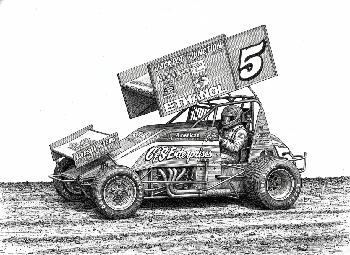 Create a high-contrast black and white 3D bas-relief image of THIS SPRIINT CAR, ADDING THE PARTS OF THE CAR CUT OFF ON THE RIGHT AND LEFT SIDE OF THE FRAME, sculpted, HIGH RESOLUTION, intricate details, cinematic lighting, 8k resolution, DIRT RACE TRACK AND white background, suitable for laser engraving