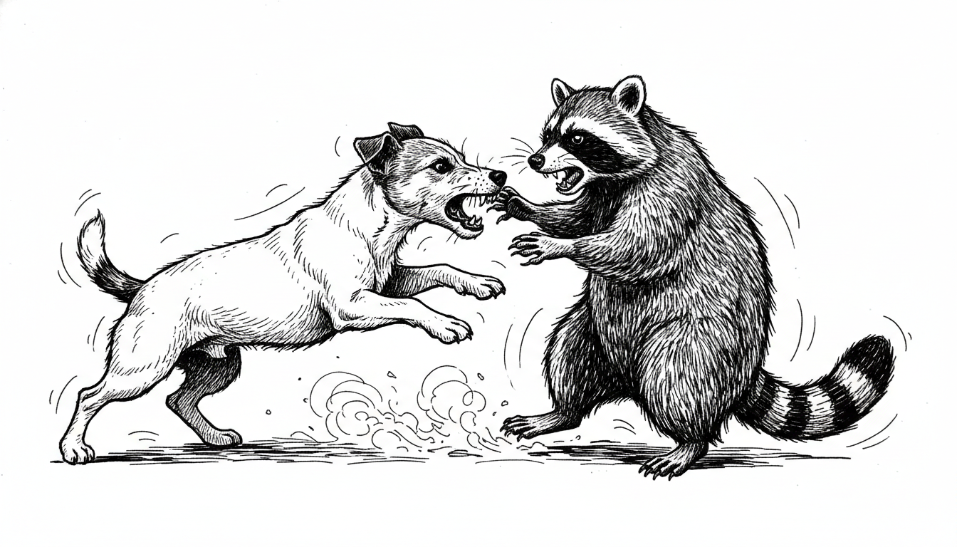 JACK Russel TERRIER FIGHTING A RACOON