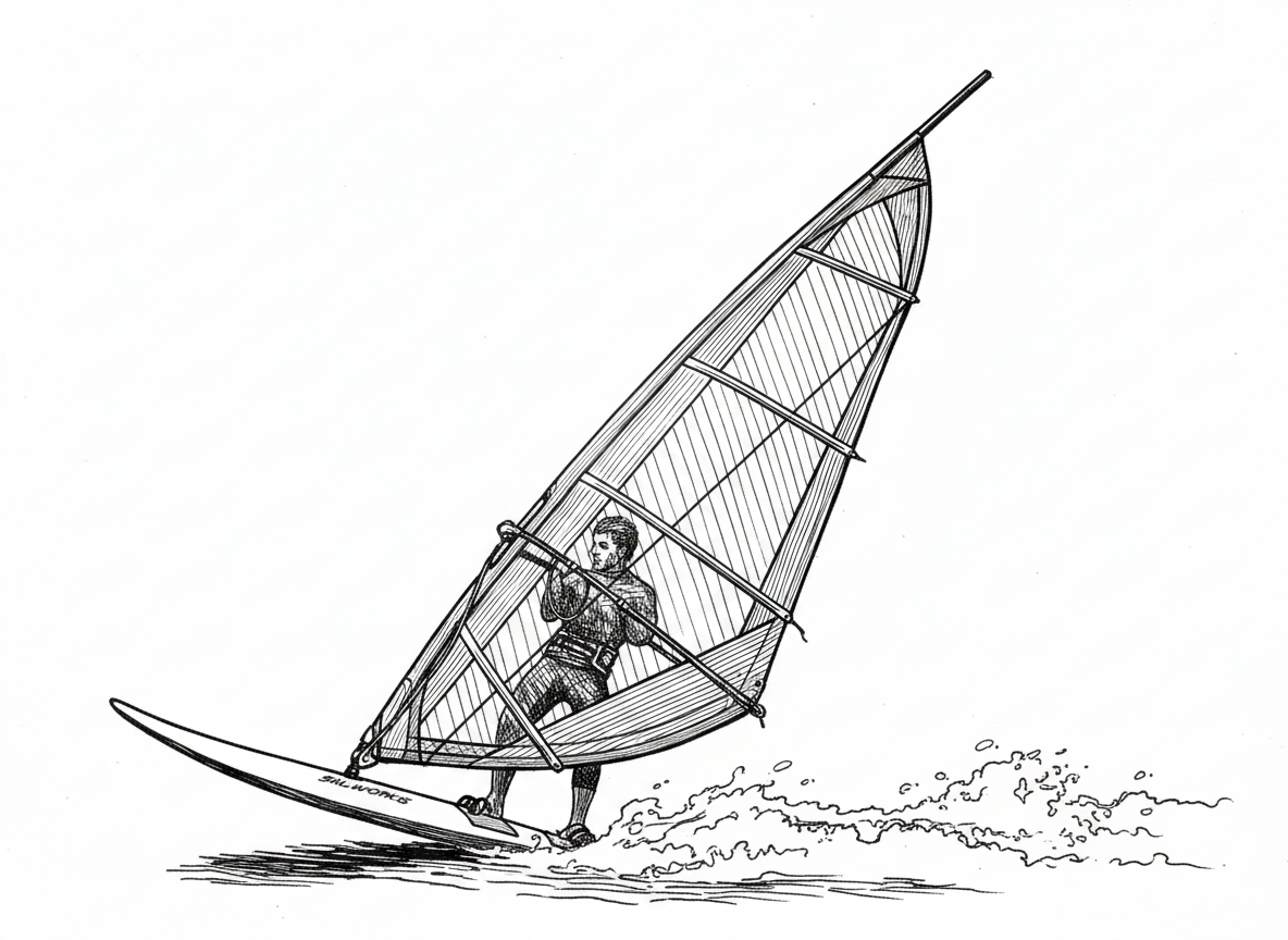 Windsurfer racing across open water