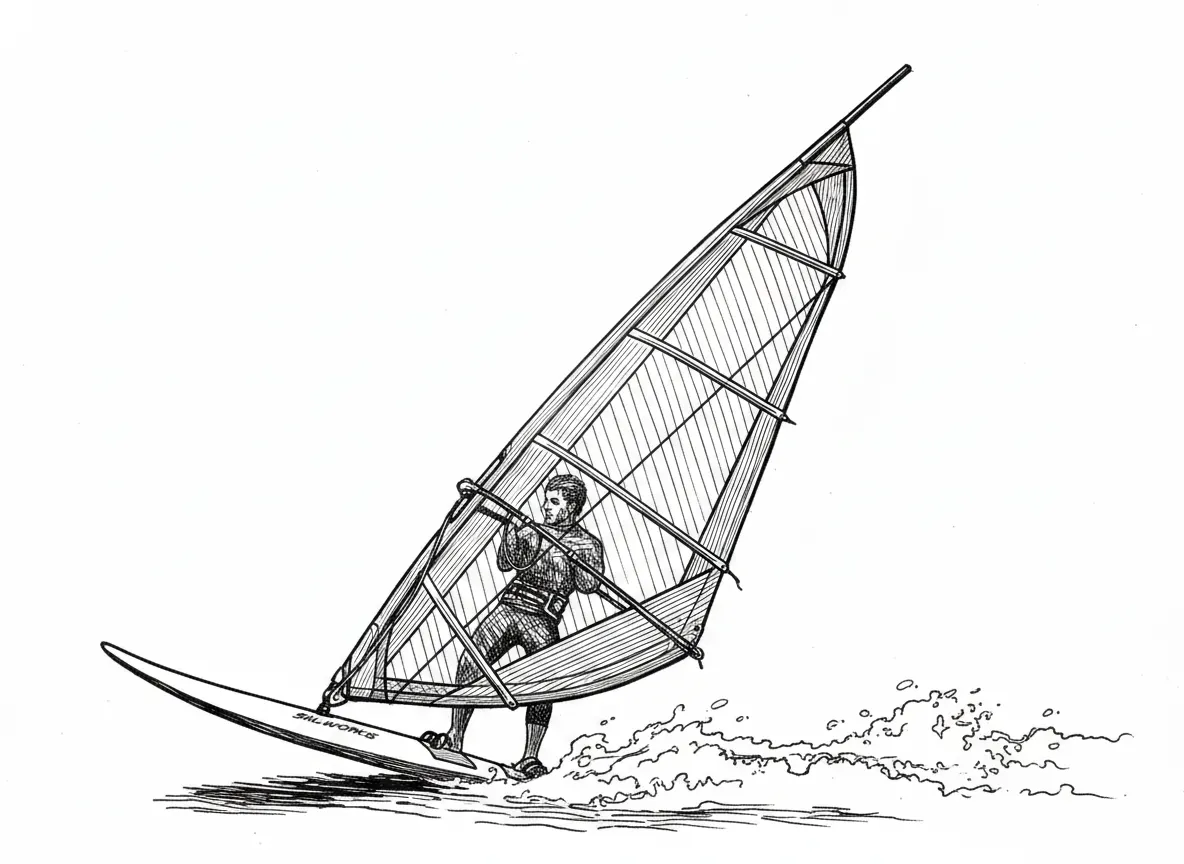 Windsurfer racing across open water