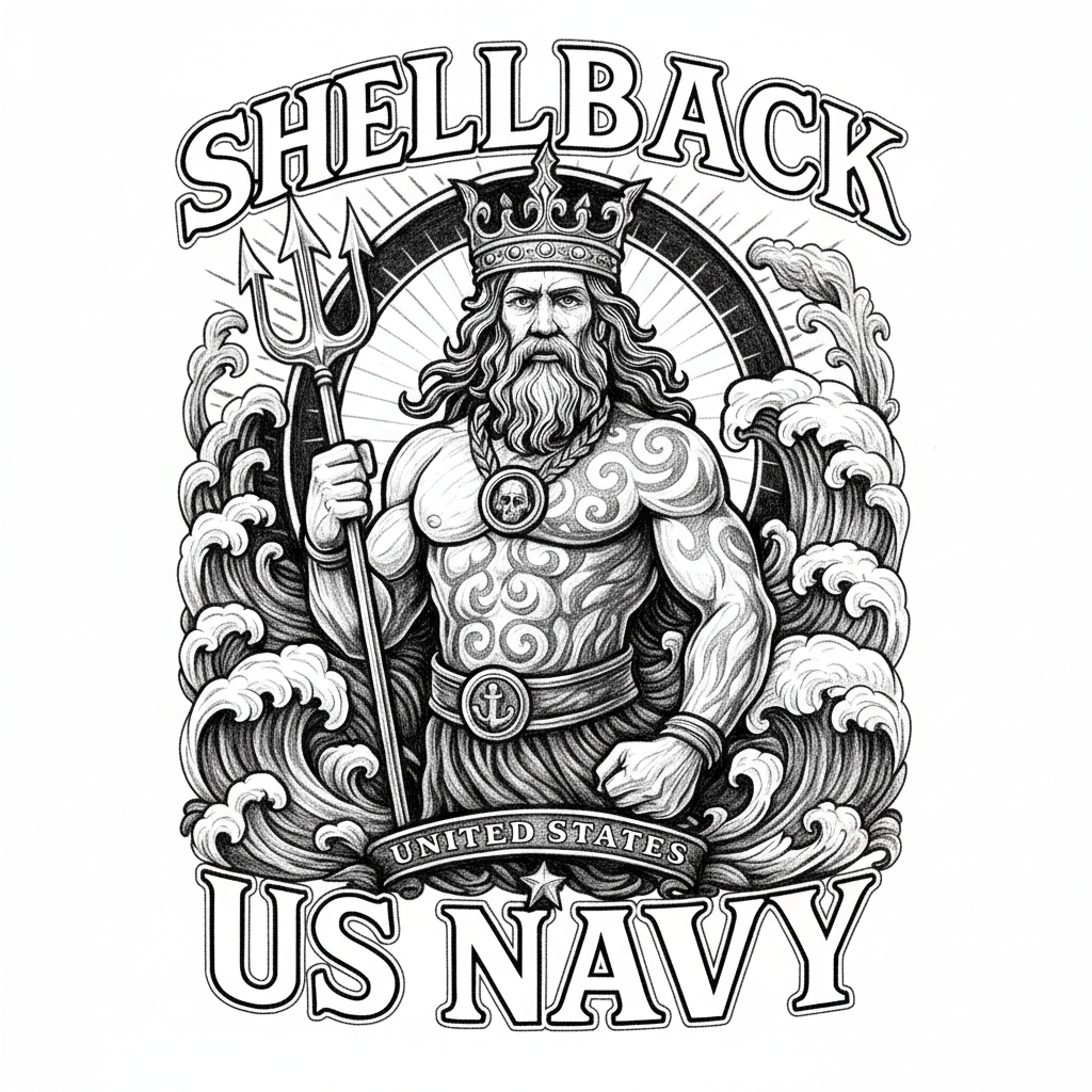 Shellback Vector Shellback Us Navy King Neptune Trident Ocean Waves - Free PNG Download ...