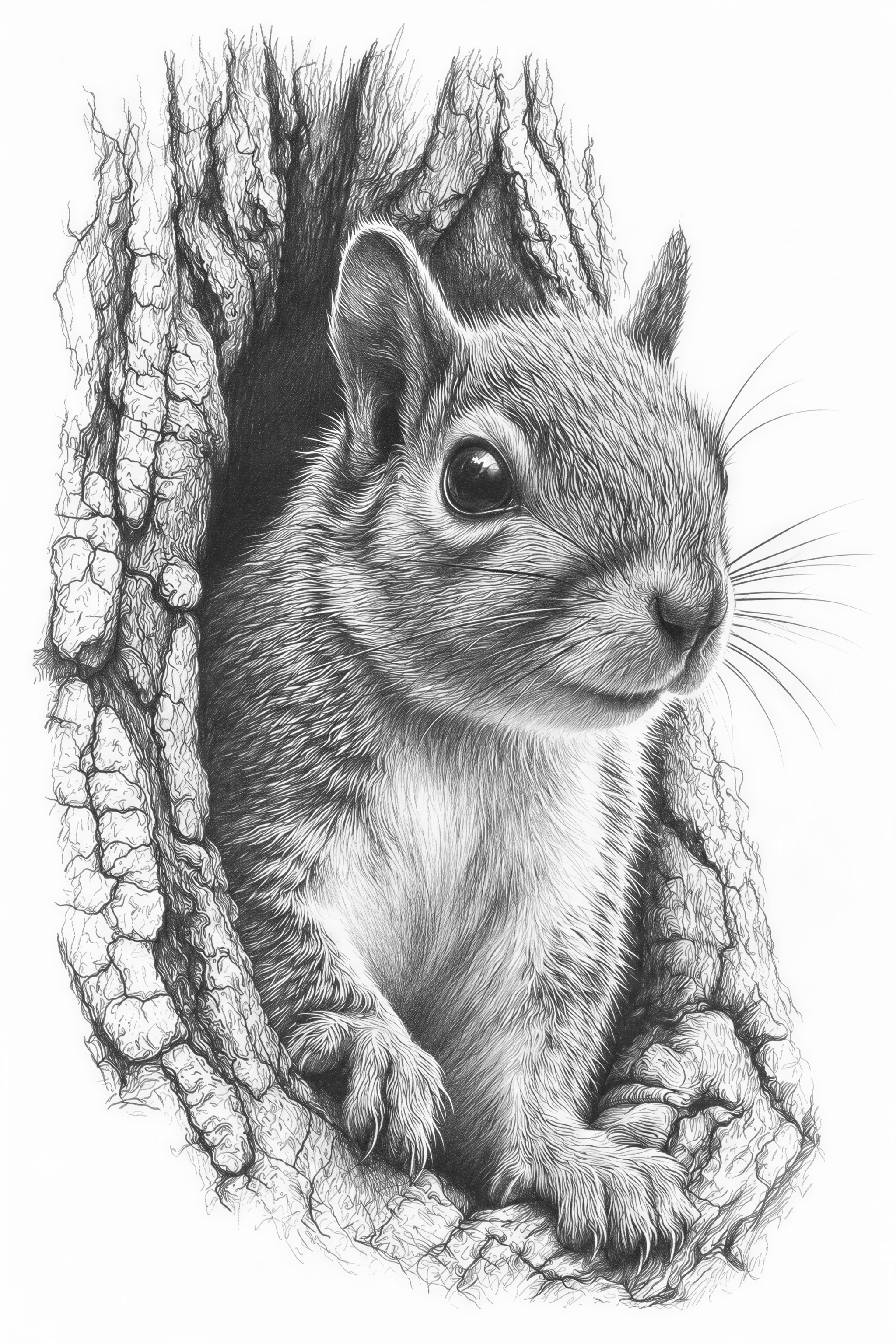 Squirrel Pencil Drawing Tree Hollow Realistic - Téléchargement PNG ...